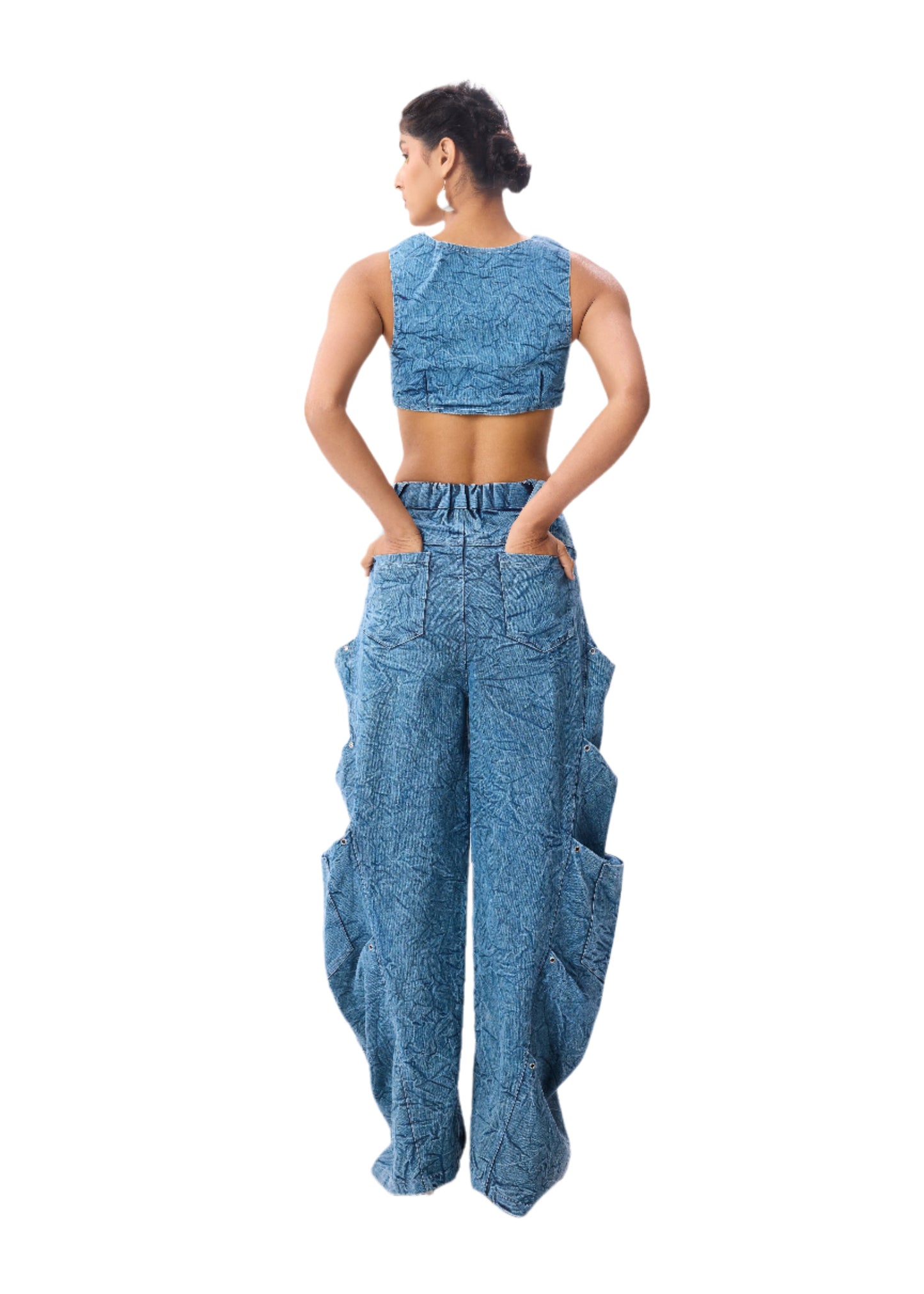 Denim Vest + Baggy Cargo Pants Set